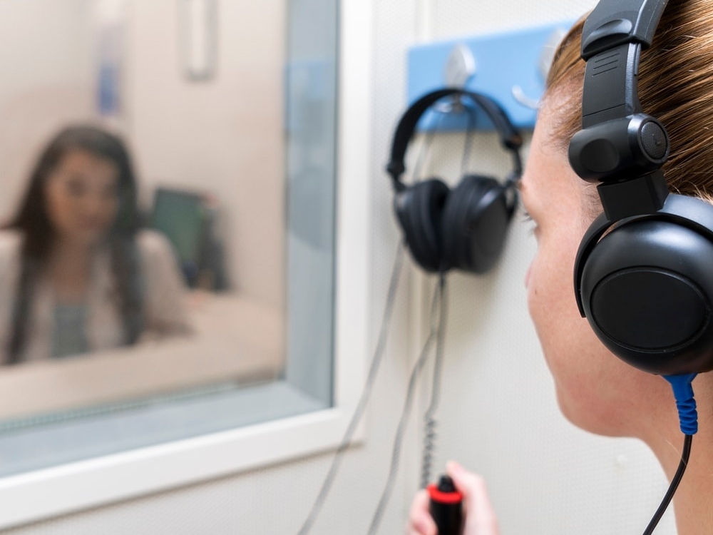 Hearing test in progress at AUDIO-LOGIC, PC in Columbus, NE